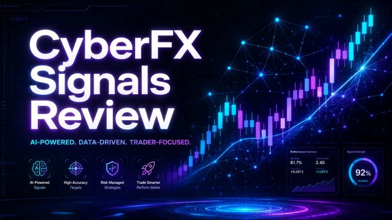 CyberFX Signals Review – hero banner showing AI-powered forex signal dashboard concept