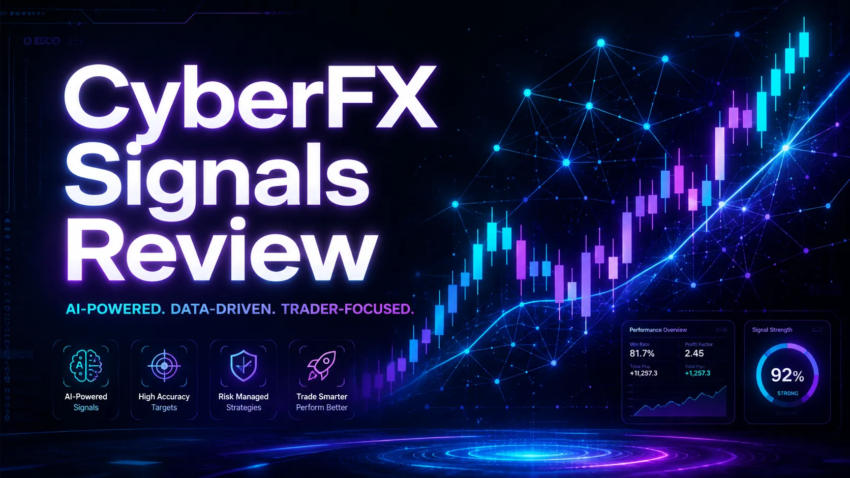 CyberFX Signals Review – hero banner showing AI-powered forex signal dashboard concept