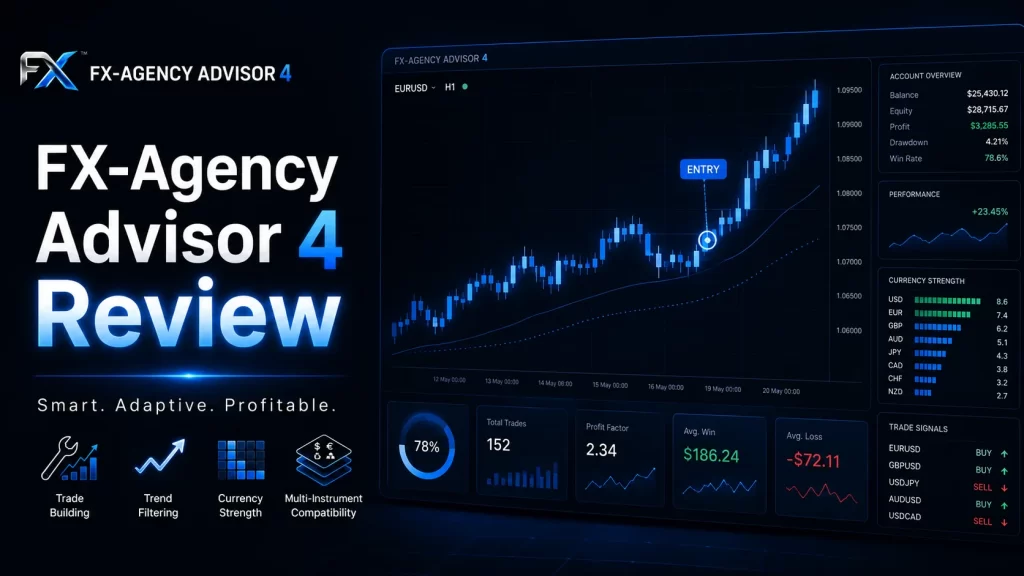 FX-Agency Advisor 4 Review – hero banner showing MT4/MT5 trading panel